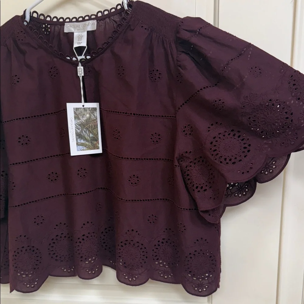 Caroline Constas Burgundy Eyelet Blouse - Picture 9 of 15